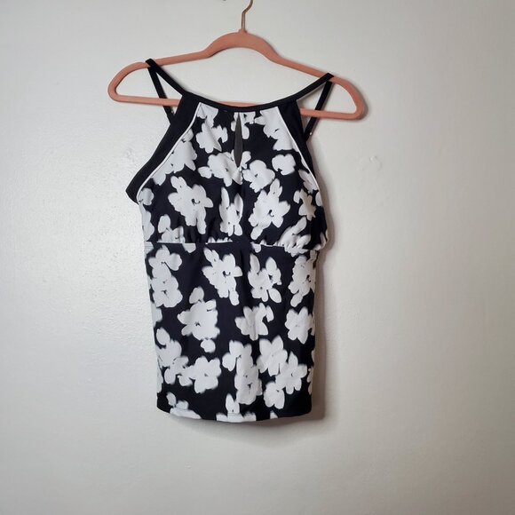 Women's Tankini Swimsuit XL Ellen Tracy Black Floral Swim Skirt Pocket - Picture 5 of 16